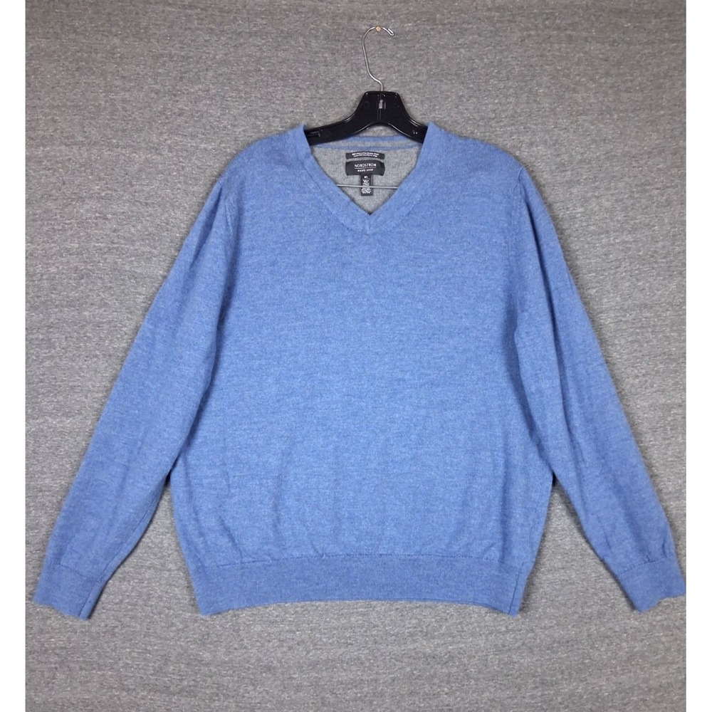 Nordstrom Mens Sweater XL Blue Soft Knit 100% Fine Merino Wool‎ Stretch Academia